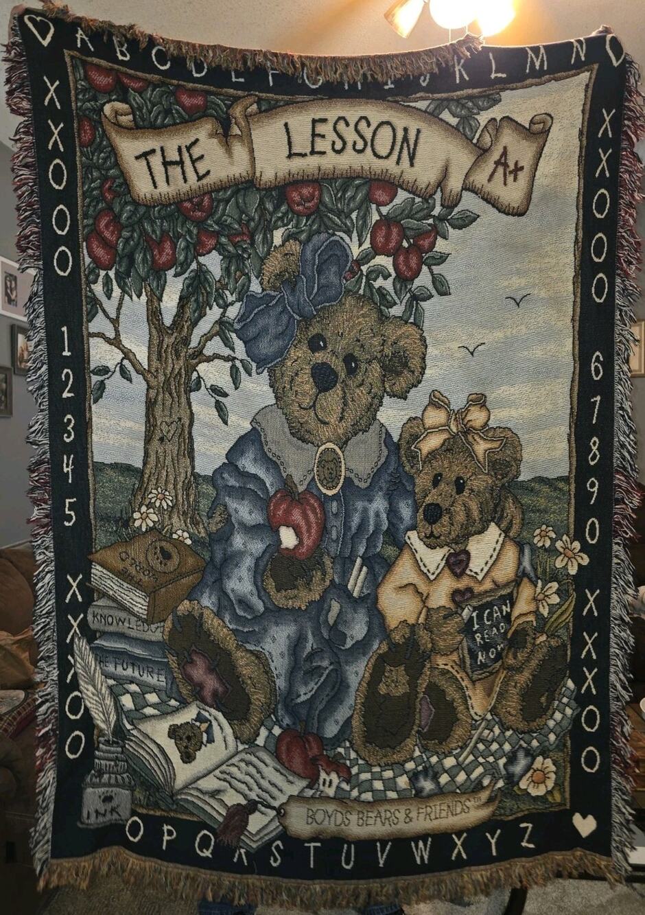 Boyds Bears & Friends Tapestry Throw Blanket 75x53 THE LESSON Alphabet Teacher